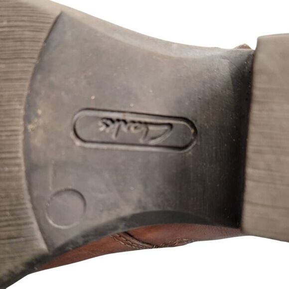 Clark Tan Brown Distressed Leather Mascarpone Cafe Ankle Boots Cowgirl Shoes - Picture 9 of 14